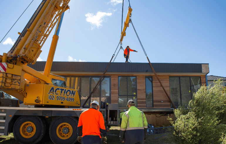 Modular Home Installation by Crane