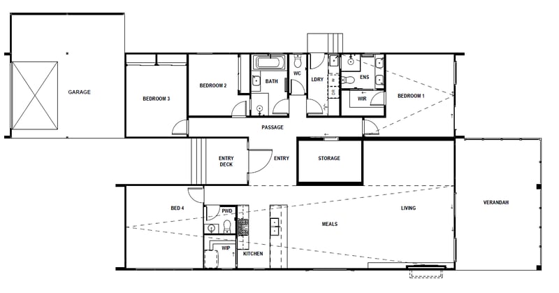 Modular house floor plan showing the additional enhancements